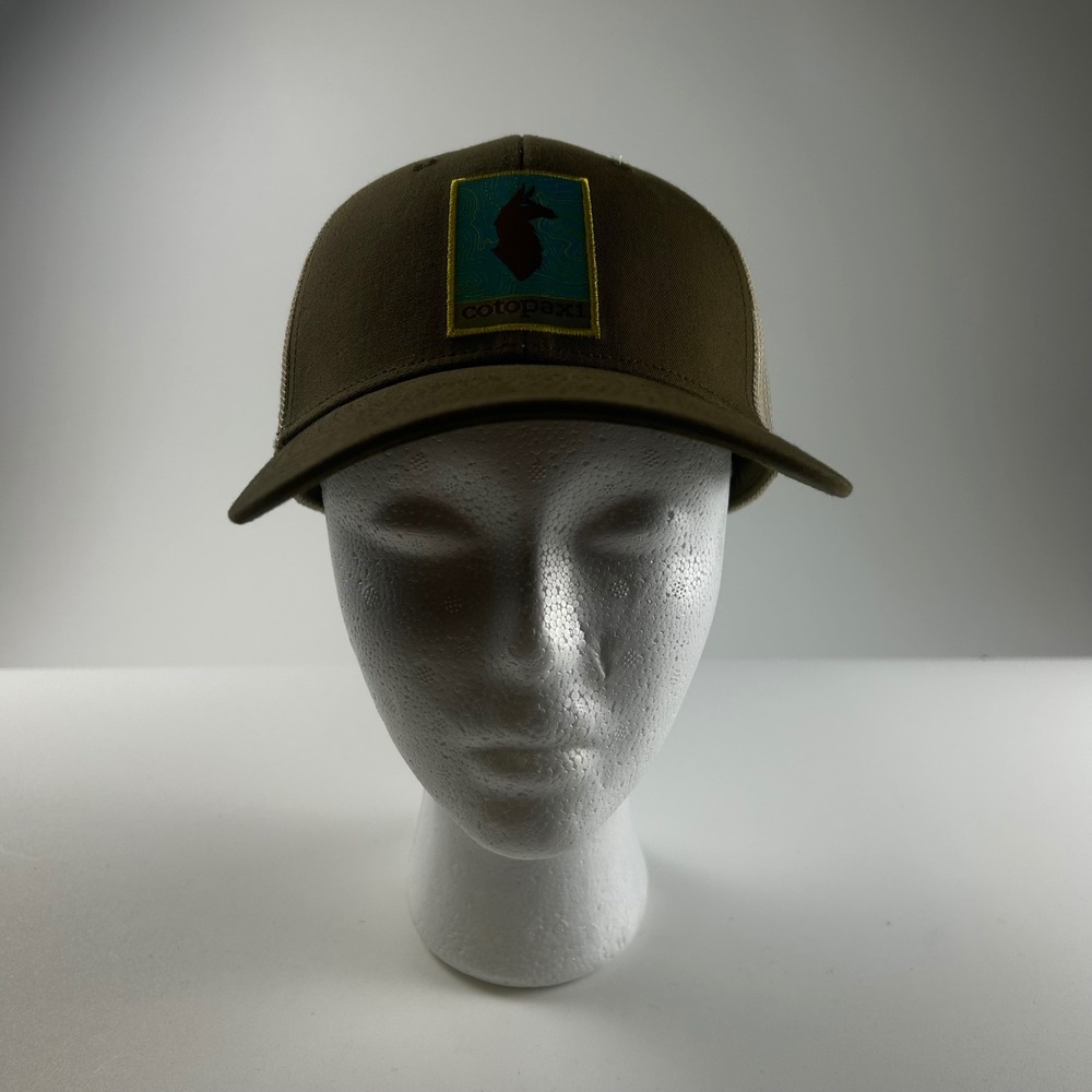Cotopaxi Llama Logo Trucker Hat Mens Olive Green Mesh Snapback Hiking OSFM NEW